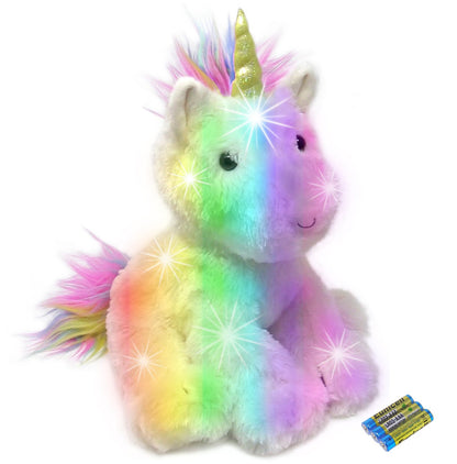 The Noodley Rainbow Unicorn Stuffed Animal with Lights, Sleep Gifts for Girls, Plush LED Light Up Toy 16 inches by The Noodley