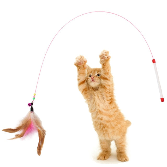 Cat Interactive Toy Stick Federstab mit kleinen Glocke Maus Käfig Spielzeug Kunststoff künstliche bunte Katze Teaser Toy Pet Supplies